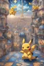 Placeholder: Pokemon city with Pikachu and Charmander, Paris Lisbon mashup city, portuguese tiles, azulejo, cyberpunk, fantasy, celestial galaxy