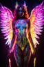 Placeholder: Beautiful Angel with body painting art fullcolour neons glowing bright light in the dark and colorful details