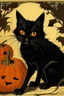Placeholder: vintage cafe graphic Halloween, black cat