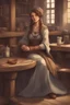 Placeholder: DnD style, medieval beautiful woman dressed in warm winter clothes sitting in a tavern