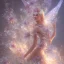 Placeholder: one big crystal subtle flower in a galactic ambiance with a beautiful fairy, transparent petals, delicate colors, in the foreground, full of details, smooth，soft light atmosphere, concept art, smooth, extremely sharp detail,