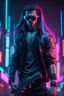 Placeholder: male cyberpunk solo with long hair, korean, Wearing Urban Gang Flash and mirrored dark sunglasses, and gun, headaphone, strong cyber warrior, black tatoo, attrakvtive man, Retroanime, rembradt lighting, neon complementary colors, dark vibe, scifi