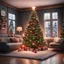 Placeholder: Hyper Realistic chirstmas tree in a cozy lounge at day