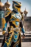 Placeholder: Power Ranger Full Body,Full biomechanical Armored helmet,Wearing Face Mask Iron Masculine Mysterious Powerful Fantasy High Quality clothes,islamic city background