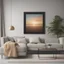 Placeholder: a super photorealistic photo of a one square frame on a home wall beside sofa