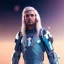 Placeholder: Full body ,Beautiful cosmic man, blue eyes, long blond hair, cosmic suit, galactic backdrop, soft lighting, hyper realistic, unreal engine 5, 16k