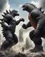 Placeholder: robo Godzilla fighting vs robot king kong