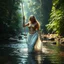 Placeholder: A hyper-realistic photo, fool body, Aphrodite in white and gold coming up from the creek, glistening water, mystery jungle, cinematic BG, enchant color, , dramatic scene,,64k, ultra