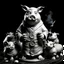 Placeholder: a statuette of a unholy pig-man cult greyscale photo