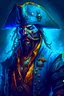 Placeholder: A blue-skinned, rugged pirate, digital art, fantasy