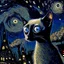 Placeholder: Starry night and Siamese cat, digital painting, fantasy, illustration, hyperdetailed, high definition, crisp quality, horror, dark, surreal, Weird, Tim Burton, creepy, Graphic novel, maximalist, Dr. Seuss, haunting, bizarre, frightening, Terry Gilliam, vintage, illustration