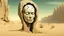 Placeholder: Skin bones stone face, desert environment, a forest can be seen through a hole in the side of the head, cracks and peeling in the face, a brain from another time, a portal to the distant future Surrealism and abstraction