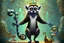 Placeholder: surreal, vibrant digital artwork featuring king Julien the lemur dancing with his tail held up high, with intricate abstract patterns and motifs swirling around them. striking facial features, wearing a crown made of skulls. dancing to "you gota to move it" in Disney style Madagascar