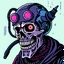 Placeholder: 8 bit pixelart cyberpunk skull,servitor, Comic style
