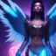 Placeholder: full body shot, masterpiece, best quality, black skinned, sparkling eyes, long hair, gourges Angel,wings,fluorescent skin,blue-dark makeup,synthwave, indigo, highly detailed body, sun light, 4K, RAW, depth of field, high contrast, realistic details, 24mm vaporwave aesthetic, synthwave, artstation, concept art, smooth, extremely sharp detail, finely tuned detail, ultra high definition, 8 k, unreal engine 5, ultra sharp focus