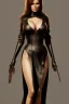 Placeholder: Raquel Welch in a black leather gown, evil, femme fatale, leather, busty, cleavage, angry, stern look. character design by cory loftis, fenghua zhong, ryohei hase, ismail inceoglu and ruan jia. unreal engine 5, artistic lighting, highly detailed, photorealistic, fantasy