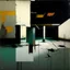 Placeholder: Minimal abstract oil paintings of a desolate 1960s carpark. Illuminated by a spotlights. On the floor are concrete fragments and road markings . In the dark mysterious style of Justin Mortimer and Francis Bacon.