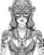 Placeholder: symetrical woman with blindfold tattoo, coloring book page, clean line art, adults drawing book, Black and white only, crisp black lines, sharp lines, coloring page for adults, black and white picture, lots of details, tattoo style,tattoo ideas, full body