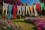 Placeholder: Beautiful lace pants of different colours drying on a clothesline in a flower garden, centre, bold colours elegant fantasy 8k beautiful dynamic lighting award winning imperial colors hyperrealistic ultra detailed 4K 3D high definition crisp quality colourful hdr, backlit, in sunshine