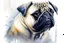 Placeholder: Pug, portrait by Willem Haenraets, watercolor, wet on wet and splattering techniques, centered, perfect composition, abstraction, surrealism