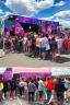 Placeholder: stadium sized crowd waiting in line for awesome looking food truck that has a bunch of bright paint and flashy lighs