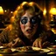 Placeholder: Spooky, ultra realistic distress, dining, ultra realistic hot woman, nose, giant eye on a table, organic hot bondes, dynamic, anguish, excited and lively scene, hypermaximalist figures, Creepy the Ring Alfred Hitchcock, Sam Raimi, insanely detailed, sinister, John Carpenter, Dario Argento, ornate