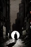 Placeholder: A man walks in a dark world