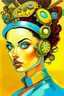 Placeholder: portrait of a steampunk cyborg lady by Salvador Dali, surrealism, colourful, colorful, award winning, crisp quality, simple comic style, sharp focus, hyperrealism, oil painting
