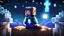 Placeholder: Minecraft Character, minecraft theme, purple starry sky, meditating, facing back, wearing gown, chinese theme, minecraft style