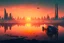 Placeholder: distant city, cars, sunset, lake, sci-fi, epic