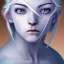 Placeholder: Female Air Genasi Monk with pale blue skin color, white hair, grey eyes, and serene facial expression.