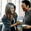 Placeholder: Jennifer Aniston and Ken Watanabe chatting happily over coffee