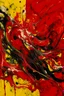 Placeholder: An apple red colored fiery demonic realm painted by Jackson Pollock