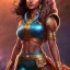 Placeholder: fantasy setting, heroic medieval fantasy, woman, dark skin, Indian, 20 years old, magician, warrior, hourglass body shape, bicolor hair, muscular, cinematic, insanely detailed, Arabian style, half-hawk, short hair, medieval