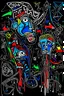 Placeholder: expressionism, Pixar style, in abstract art Basquiat, Picasso, Miro, Kandinsky, Klee, Birell, Fairey, Ardon, Buffet and Picasso style, HD --s 750 --v 5.1 --style raw, water color, black background