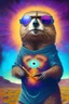 Placeholder: cosmic Prairie dog painter with sunglasses short hair, beard and satanical aspect