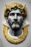 Placeholder: Ultra Realistic image, Roman sculpture, white marble material, Lionel Messi, gold Laurel leaves wreath, renaissance ornaments, radial gold lines, one gold star in heart, radial wave lines ornament, geometric ornaments, blue marble background, chisel style, waist up portrait, emperor style, epic, celestial, cinematic lighting, God light, god rays, 4k resolution, smooth details, ornate details, soft lighting, unreal engine 5, art station, substance 3d.