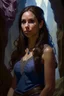 Placeholder: 1970's dark fantasy cover dnd style oil painting of abella danger in a minimalist far perspective.