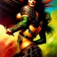 Placeholder: portrait oil on canvas, beautiful punk busty female Savage Barbarian Warrior,green eyes, ,minimal armor,comic book cover, mystical colors,insanely detailed,realistic,intrincate detail, 16k resolution, masterpiece,Frank Frazetta,Alex Horley, Simon Bisley