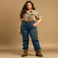 Placeholder: Curvy model wearing cargo jeans with patch in wool