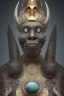 Placeholder: Anunnaki black male African Egyptian alien, cracks in the voodoo head, wicked, eyes, Elephant, 8k, finely detailed, photo realistic, tiger turquoise skull head gold dragon helmet space alien silver surfer skeleton gold Olmec silver crown silver eyes, big wave tsunami