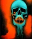 Placeholder: broken skull. black background. smoke and explode. particles in air. teal and orange. abstract. beksinski.