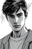 Placeholder: detailed manual graphic art style, youth man portrait, teenager, high detailed face, solitary vibe, modern clothes, short messy hair , atmospheric, detailed linework, highly detailed drawing, modern vibe, artwork, grayscale, no photorealism