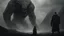 Placeholder: The described image presents an extremely horrifying scene with grayscale colors dominating the picture, creating a dark and eerie atmosphere. In this context, there is a massive, monstrous creature positioned prominently in the foreground of the image. This monster appears to be mythical and intensely frightening, characterized by its terrifying features and its colossal, imposing body that exudes immense power. When one looks at this monster, its face and eyes exhibit horrifying details, seem