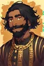 Placeholder: male, black hair, brown eyes, beard, mustache, messy short hair, solo, very dark skin, young
