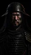 Placeholder: medieval portrait of a samurai warrior wearing black chainmail armor and a cloak sharp features, grim, cold stare, dark colors, winds of winter, Volumetric lighting, realist portrait by Rembrandt, dynamic lighting hyperdetailed intricately detailed