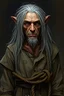 Placeholder: Old elf with long stringy grey hair, stands at only 5'7. Has tattered and damp prison attire with snapped ropes around his wrists.