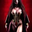 Placeholder: Ultra realistic, beautiful woman, long hair, 8-pack abs, black robe, evil, long nails, dark red and gold leather armour, magic, hung