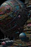 Placeholder: a close up of a painting on a black background, by Tomek Setowski, psychedelic art, a collage of space travel, bubble chamber, highly detailed and colored, highly detailed barlowe 8 k, the flow of time. complex shapes, highly intricate in technicolor, wei wang, very very high detailed, vacuum, viktor antonov