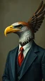 Placeholder: Hieronymus Bosch style , an eagle head in a body of a man wearing a business suit